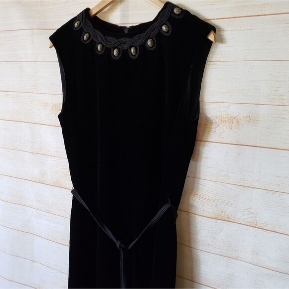 Tory Burch Thora Velvet Sleeveless Round Neck Embellished Belted Dress Size 8 - Picture 2 of 13